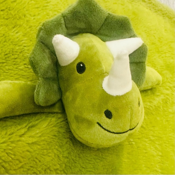 Land of Dreams Security Blanket Green Dinosaur Triceratops Plush Lovey Baby Soft - Picture 2 of 5